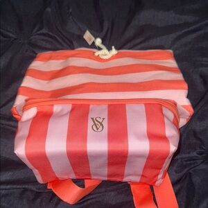 Victoria's Secret Striped Tote and Pouch Set - Coral and Pink